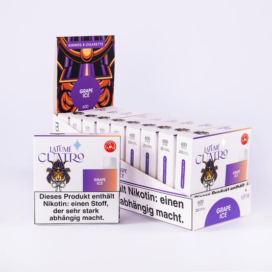 La Fume Cuatro Grape Ice Nikotin Einweg E-Zigarette Vape Aroma 600 Züge 10er Pack